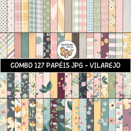 Combo Papéis Digitais Vilarejo - 127 Papéis Floral Feminino