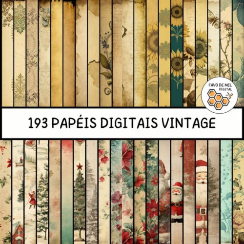 Combo Papéis Digitais Vintage - Natal Girassol - 193 Papéis
