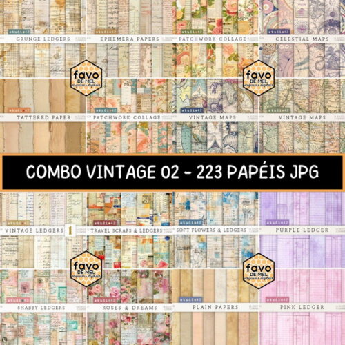 Combo Papéis Digitais Vintage 02 - 16 Kits 236 Papéis