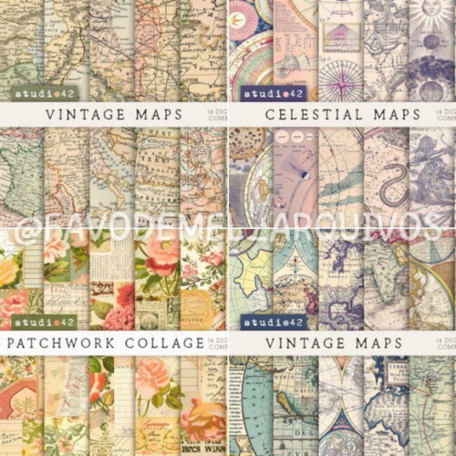 Combo Papéis Digitais Vintage 02 - 16 Kits 236 Papéis