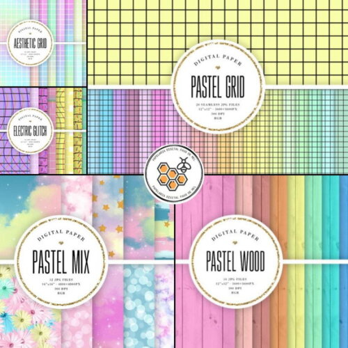 Combo Papel Digital Tons Pastéis Candy Color - 22 Kits