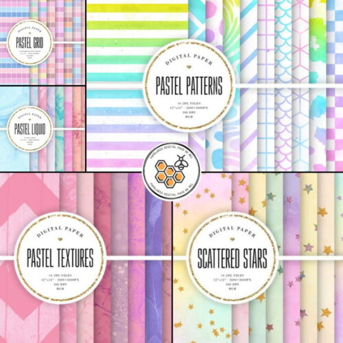 Combo Papel Digital Tons Pastéis Candy Color - 22 Kits