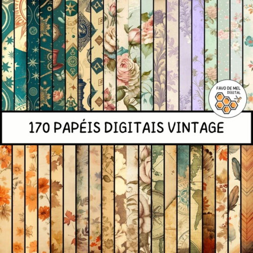 Combo Papel Digital Vintage - 170 Papéis - Outono Mapas