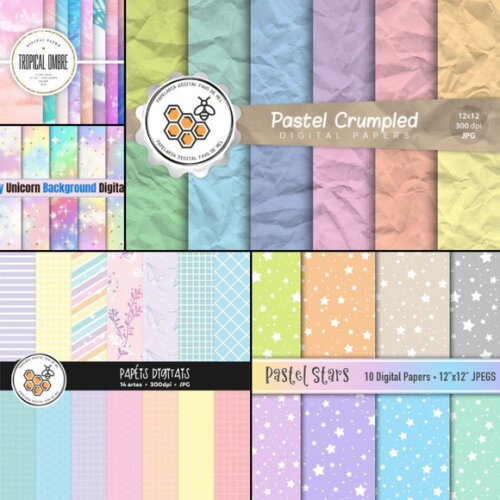 Combo Papel Digital Tons Pastéis Candy Color - 22 Kits