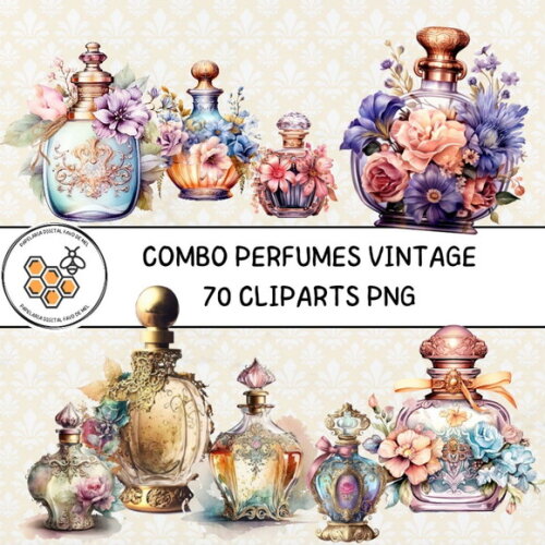 Combo Perfume Vintage Aquarela - 6 Kits Digitais