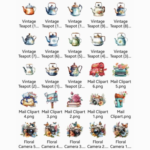 Combo Vintage - 8 Kits Digitais - 80 Cliparts Png