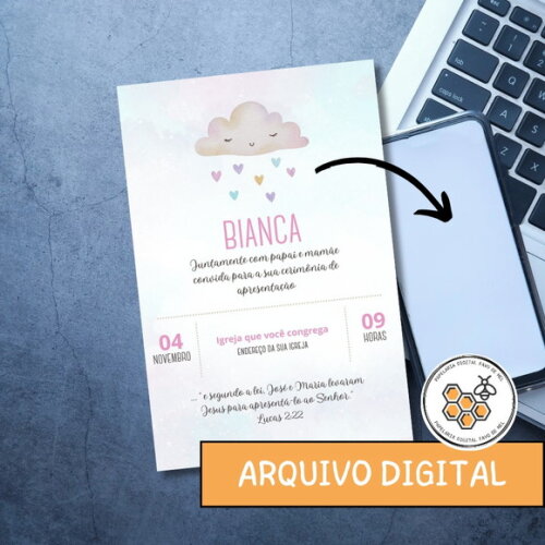 Convite Digital Apresentação Igreja - Bebê Menina