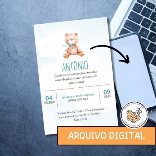 Convite Digital Apresentação Igreja - Bebê Menino