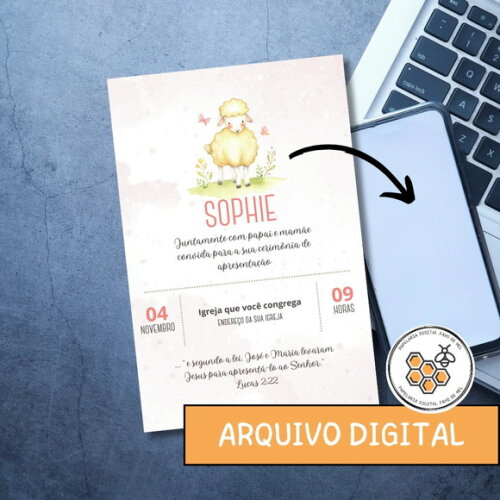 Convite Digital Apresentação Igreja - Bebê Menina