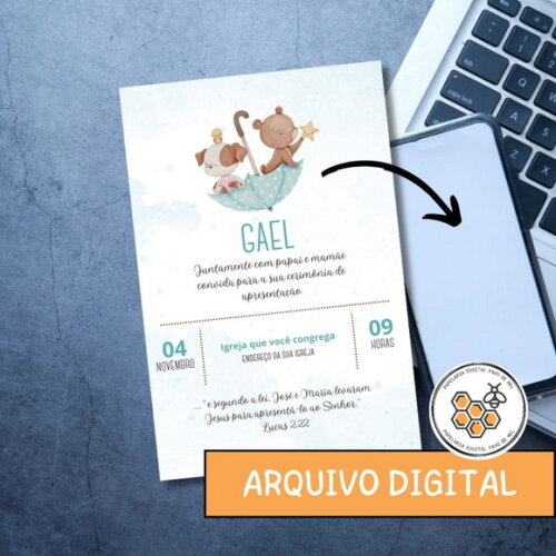Convite Digital Apresentação Igreja - Bebê Menino