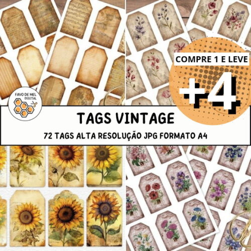 Kit Digital 72 Tags Vintage