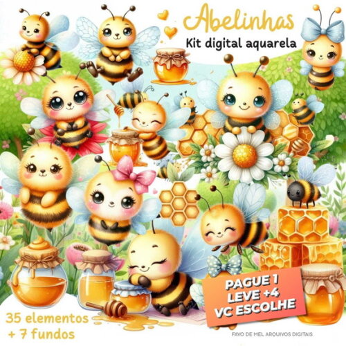 Kit Digital Abelhinha Aquarela #11 (pague 1 Leve +4) Png