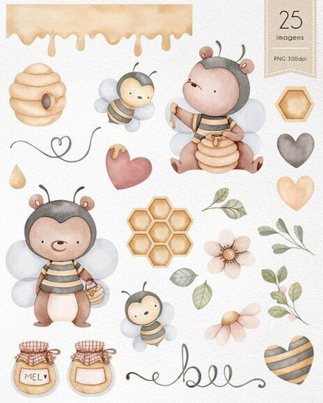 Kit Digital Abelhinha Aquarela #5 Png Bee