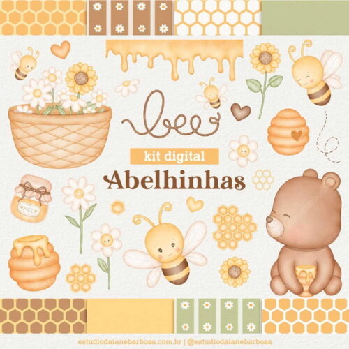 Kit Digital Abelhinhas Aquarela #3 Png Bee