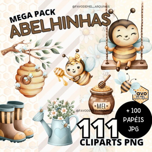 Kit Digital Abelhinhas Aquarela #6 Little Bee Png