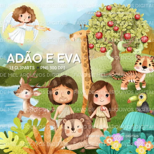 Kit Digital Adão e Eva Aquarela Premium - Jardim do Éden