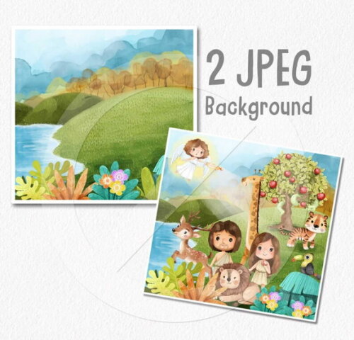 Kit Digital Adão e Eva Aquarela Premium - Jardim do Éden