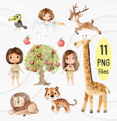 Kit Digital Adão e Eva Aquarela Premium - Jardim do Éden