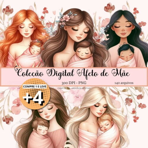 Kit Digital Afeto de Mãe - Dia das Mães Aquarela