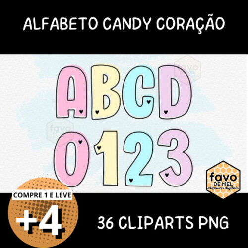 Kit Digital Alfabeto Candy Color Coração - Cores Pastel