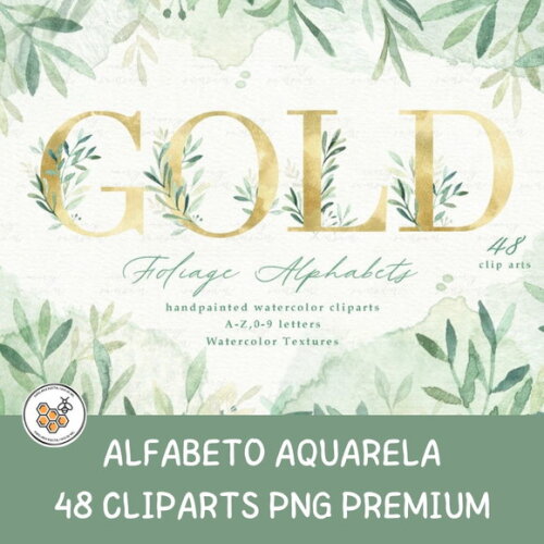 Kit Digital Alfabeto Dourado Folhagem - Gold Foliage Premium