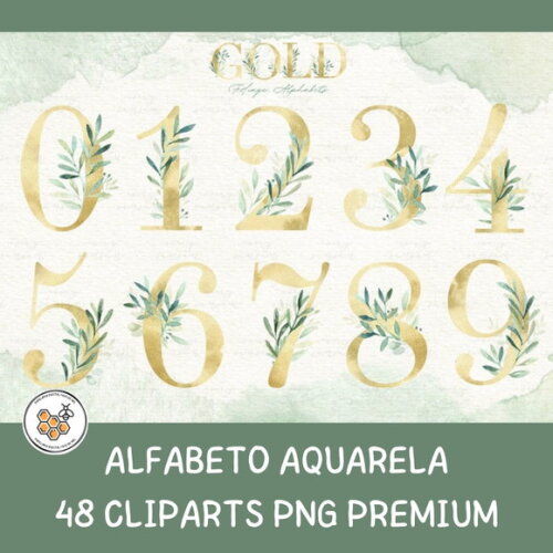 Kit Digital Alfabeto Dourado Folhagem - Gold Foliage Premium