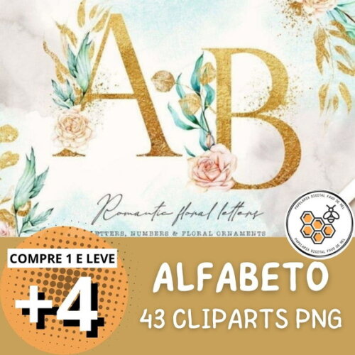 Kit Digital Alfabeto Dourado - Romantic Floral Letters