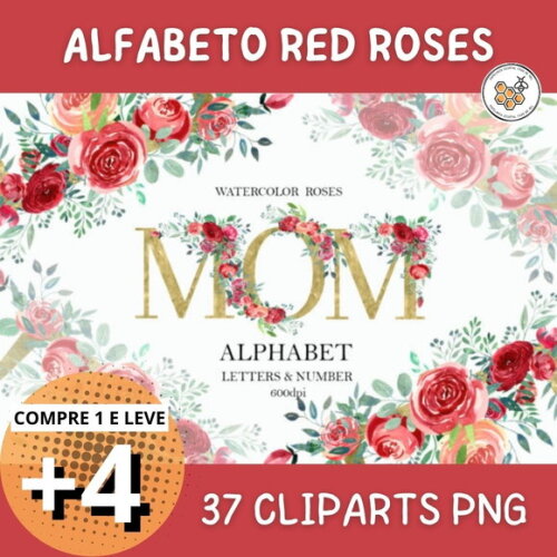 Kit Digital Alfabeto e Números Rosas Vermelhas - Red Roses