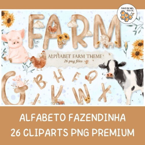 Kit Digital Alfabeto Fazendinha Aquarela Premium