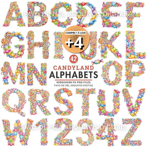 Kit Digital Alfabeto Mundo Doce Candyland Png