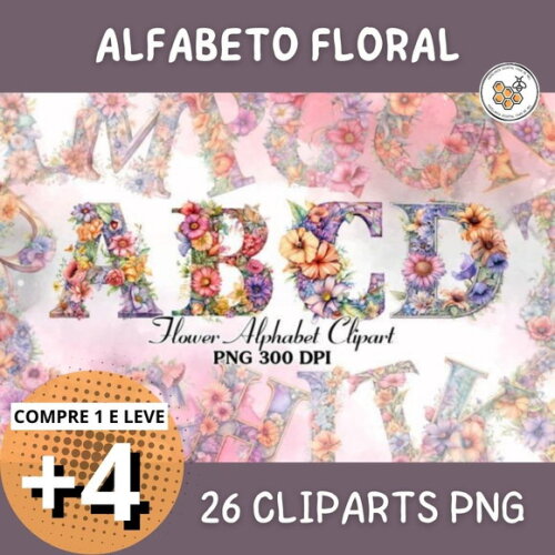 Kit Digital Alfabeto Floral - Flower Alphabet
