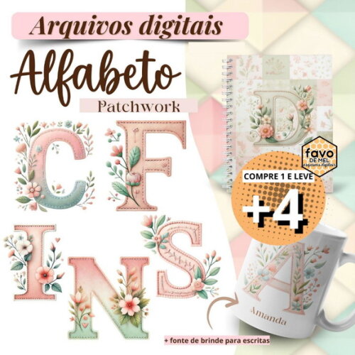 Kit Digital Alfabeto Patchwork