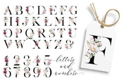Kit Digital Alfabeto Preto Floral