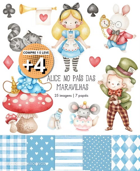 Kit Digital Alice no Pais das Maravilhas Aquarela Png #2
