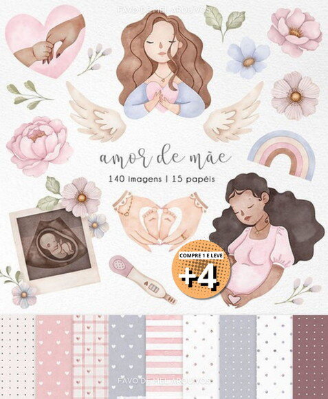 Kit Digital Amor de Mãe - Dia das Mães Aquarela