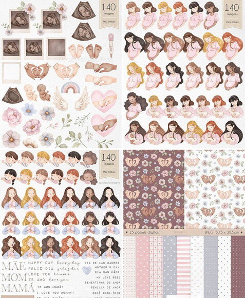 Kit Digital Amor de Mãe - Dia das Mães Aquarela
