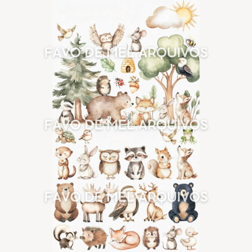 Kit Digital Animais do Bosque Aquarela #27 Woodland Friends