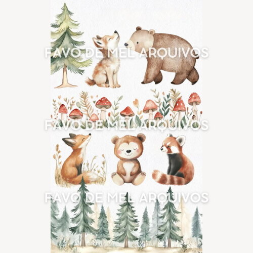 Kit Digital Animais do Bosque Aquarela #27 Woodland Friends