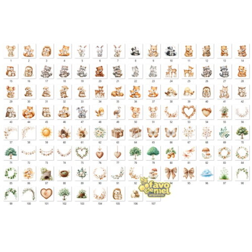 Kit Digital Animais do Bosque Dia das Mães Aquarela