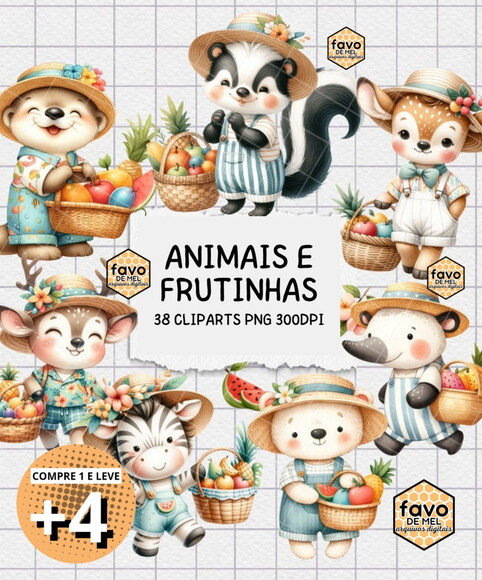 Kit Digital Animais e Frutinhas Aquarela (kds)