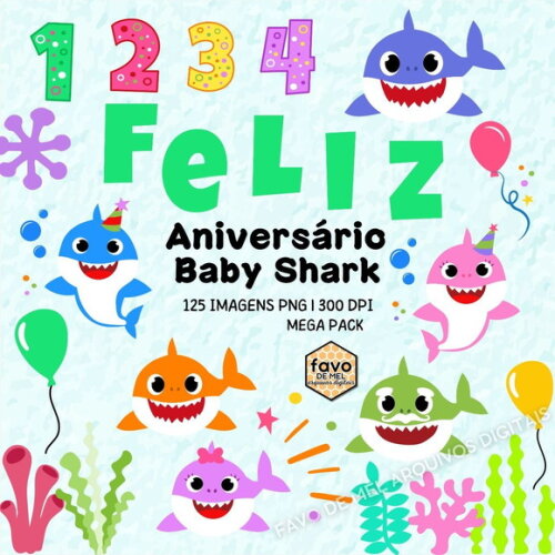 Kit Digital Aniversário Baby Shark - Bebê Tubarão