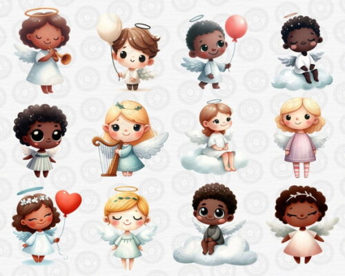 Kit Digital Anjinhos Cute Aquarela Png Cute Angels Cc