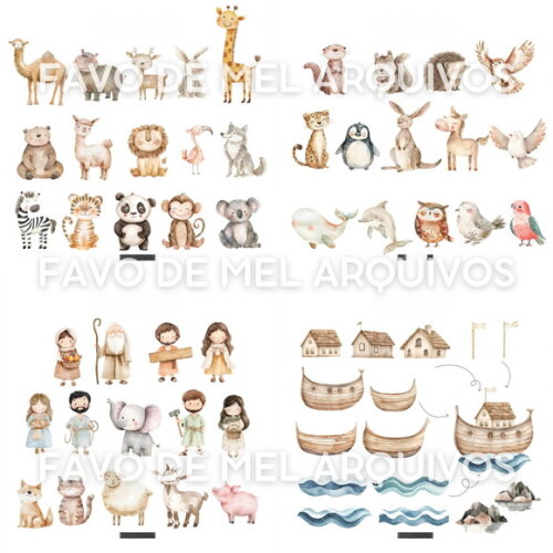 Kit Digital Arca de Noé Aquarela #06