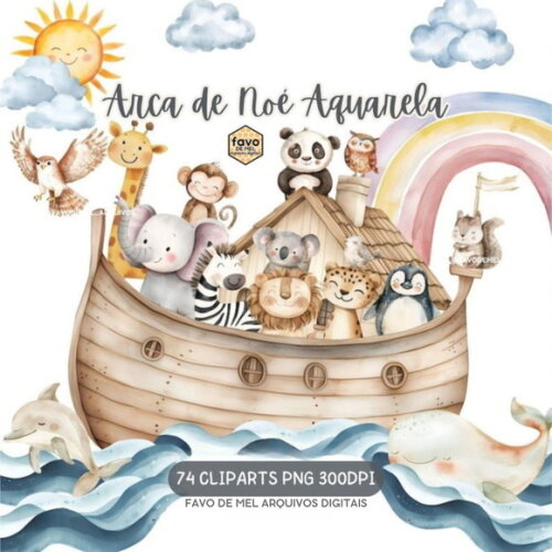 Kit Digital Arca de Noé Aquarela #06