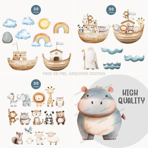 Kit Digital Arca de Noé Aquarela #08