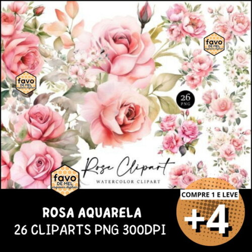 Kit Digital Arranjos de Rosa Aquarela - Rose Clipart Ds