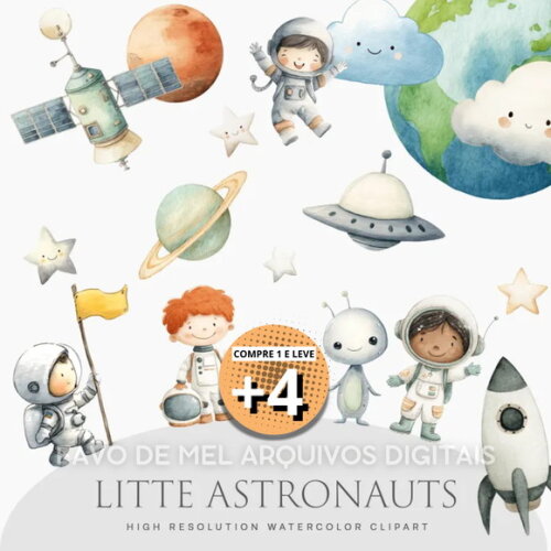 Kit Digital Astronauta Aquarela #33 Png Svg