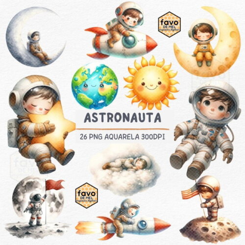 Kit Digital Astronauta Aquarela Premium - Space (dcbynuk)