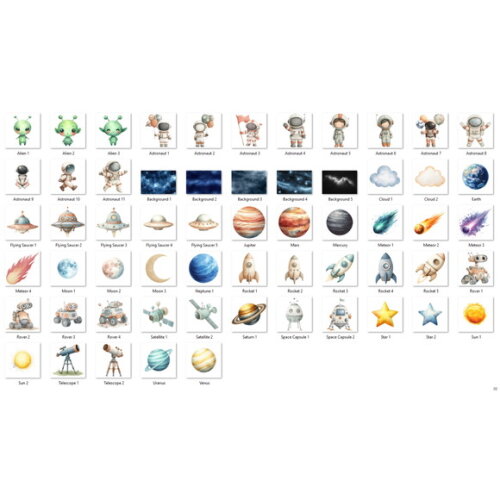 Kit Digital Astronauta Aquarela #34 Png
