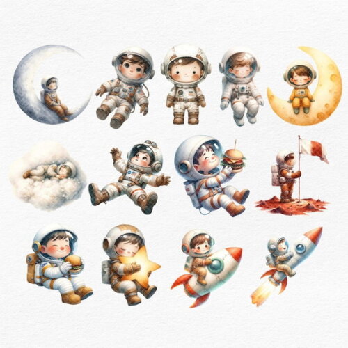Kit Digital Astronauta Aquarela Premium - Space (dcbynuk)